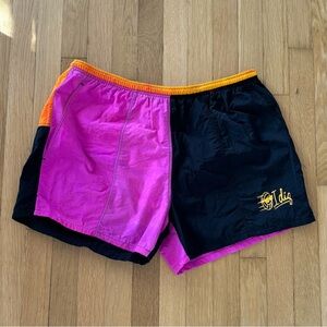 Vintage IDig Shorts 90s Volleyball Beach Shorts Black Purple Lined I Dig Large